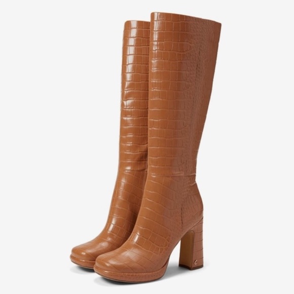 Circus by Sam Edelman Tan Croc-Embossed Heeled Boots - Picture 2 of 9